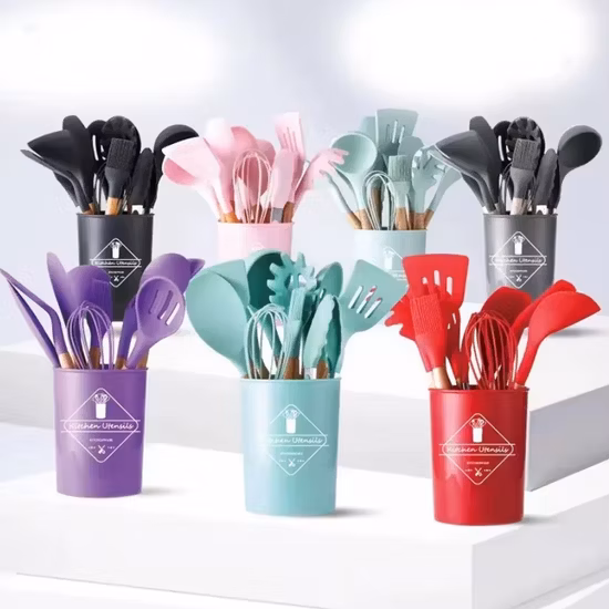 Silicone que cozinha utensílios de cozinha coloridos do Cookware resistente ao calor